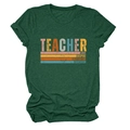 T-shirt enseignant vert chiné avec rayures vintage colorées posé à plat sur fond blanc - Vert Vintage