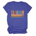 Détail du t-shirt bleu chiné avec inscription Teacher Love Inspire vintage - Bleu Vintage