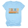 T-shirt bleu clair pour enseignante en coton avec lettrage rétro LOVE et INSPIRE - Rose bonbon