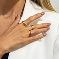Three-piece gold plated ring set featuring wavy texture and teardrop design for women - Light Gold Style (6965)