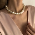 Vintage golden twisted chain necklace with large pearls worn on model in champagne satin - Gold Woven Chain Pearl Necklace (3799) / Gold