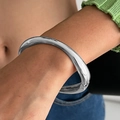 Polished silver minimalist concave wide cuff bracelet in shiny metallic finish - Smooth Round Arc Style (02430-Silver)