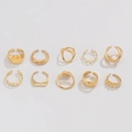 Set of 10 adjustable gold rings with minimalist geometric and twisted designs - Set of 10 / Adjustable Open / Gold