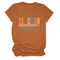 Détail du t-shirt enseignant orange rouille avec lettrage rétro Love Inspire Motivate - Orange Brûlé