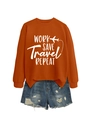Casual orange WORK SAVE TRAVEL sweatshirt paired with distressed denim shorts - S / Burnt Orange (White Font)