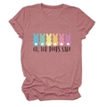 Detail of bunny graphic and 'OH, FOR PEEPS SAKE' text on pink cotton blend T-shirt - Rose Gold (Black Text)