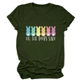 Close-up of rolled sleeves and Easter bunny print on olive green cotton T-shirt - Army Green (White Text)