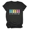Close-up of Oh For Peeps Sake Easter bunny print on a dark gray crewneck t-shirt - Heather Charcoal (White Text)