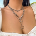 Three-layered silver star necklace featuring hollow star pendant and OT buckle design - Necklace White K (4375)