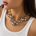 Minimalistische zilveren metalen kralenketting met grote gepolijste kralen voor dames - Zilveren Kogel Stijl (5725E2)