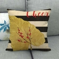 Linen pillowcase with golden leaves, red berries, and Cheer text on a striped background - 18x18 Inch / Golden Cheer Lettering (8)