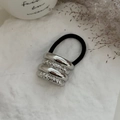 Elastico per capelli minimalista con cilindro in metallo argentato martellato - Stile Martellato Misto a Più Strati (0024) / Argento