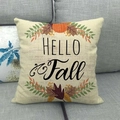 Linen autumn throw pillow cover with pumpkin and HELLO Fall print for fall decor - Hello Fall Plant Wreath Style (9)