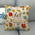 Close-up of linen pillow cover with fall maple leaves and 'Fall is in the air' text - Fall is in the Air (5) / 45x45cm