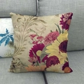 Close-up of rustic linen pillowcase featuring fall sunflowers on a gray sofa fabric - Pastoral Sunflower Floral (14) / 45x45cm