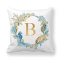 White ocean wreath throw pillow case with seahorse, starfish, and gold letter B - 18x18 Inch / Letter B (Style 2)