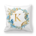 Macro detail of alphabet K pillow cover featuring blue seahorse and coral wreath - 18x18 Inch / Letter K (Style 11)