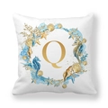 Detailed macro view of the nautical wreath with golden letter Q on peach skin pillowcase - 18x18 Inch / Letter Q (Style 17)