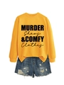 Detail of yellow sweatshirt with black Murder Shows & Comfy Clothes text print - Yellow (Black Font)