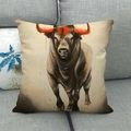 Detailed texture of cotton linen cushion cover featuring artistic bull oil painting style - 45x45cm / Orange Horn Artistic Bull (5)