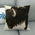 Detailed texture of linen cushion cover featuring oil painting style running bull print - 45x45cm / Impasto Oil Painting Yak (1)