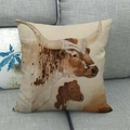 Detailed texture of rustic linen pillow cover featuring realistic longhorn cattle artwork - 45x45cm / Longhorn Cow and Calf Painting (9)