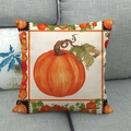 Detail van de linnen kussensloop met handgeschilderde pompoen voor herfstdecoratie - Realistische Grote Pompoen Stijl (2)