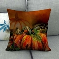 Housse de coussin en lin citrouille Vintage Happy Fall et feuilles d'automne sur canapé - 45x45cm / Citrouille Artistique Rétro (6)