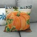 Housse de coussin carrée en lin avec motif citrouille pour décoration de canapé en automne - 45x45cm / Citrouilles avec Fleurs (8)