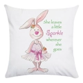 Detail of soft white pillowcase featuring a watercolor rabbit and sparkle quote print - 18x18 Inch / Pink Dress Bunny and Sparkle Quote (Style 5)
