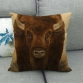 Square pillow cover featuring artistic brown bison oil painting on grey sofa - 45x45cm / American Buffalo Art Portrait (2)