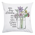 Funda de cojín cuadrada blanca con ilustración floral y frase motivadora - 45x45 cm / Jarrón de Flores y Frase de Sueños (Estilo 1)