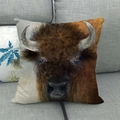 Square throw pillow cover featuring a realistic brown bison portrait on a sofa - 45x45cm / Realistic Bison Portrait (3)