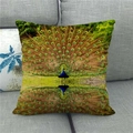 Close-up of peacock feather print on linen pillowcase with realistic water reflection - Water Reflection Realistic Peacock (9)