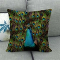 Detailed peacock feather pattern texture on a square linen cushion cover for sofa - Full Print Gold Blue Feather Eyes (16)