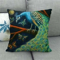 Artistic peacock oil painting linen pillow cover on sofa for home decoration - Artistic Peacock Resting Under Moon (14)