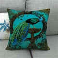 Close-up of peacock pattern cushion cover on gray sofa with detailed linen texture - Classic European Scroll Peacock (13)