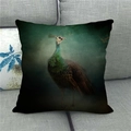 Detail of artistic peacock oil painting style cushion cover on a grey fabric sofa - Dark Green Oil Painting Classic Peacock (10)