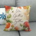 Linen autumn throw pillow cover featuring red apples and We Gather Together text - We Gather Together Apple (10)