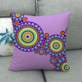Detail of bohemian geometric mandala pattern on square linen pillowcase on a grey sofa - Purple Polka Dot Mandala Pattern (5)