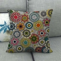 Detail of bohemian mandala patterned linen pillow cover on a modern home sofa - Light Gray Ethnic Geometric Disc Pattern (8)