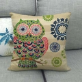 Cute cartoon owl linen throw pillow case on a grey fabric sofa with natural lighting - Colorful Watercolor Owl Style (6) / 18x18 Inch