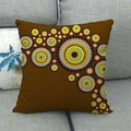 Detailed close-up of colorful dot pattern on brown linen geometric throw pillow - Coffee Colorful Polka Dot Art Pattern (15)