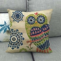 Detail of colorful owl and blue mandala pattern on linen decorative throw pillow case - Colorful Mandala Owl Style (7) / 18x18 Inch