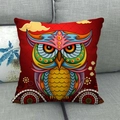 Detailed texture of linen cushion cover featuring a colorful abstract owl on red fabric - Abstract Owl On Red Background Style (13) / 18x18 Inch