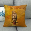 Detailed back view of a Red-Tailed Hawk printed on a textured linen decorative pillowcase - Red-tailed Hawk Art Style (10) / 18x18 Inch