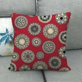 Bohemian mandala geometric pattern red linen pillow cover on grey fabric sofa - Bright Red Ethnic Mandala Pattern (10)