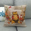 Detail of cute owl pillowcase on grey sofa featuring autumn maple leaves and wood texture - Wood Grain Background Autumn Owl Style (12) / 18x18 Inch