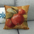 Linen pumpkin fruit pillow cover with red apple painting on a grey fabric sofa - McIntosh Red Apple (3) / 18x18 Inch