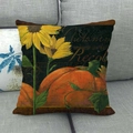 Macro detail of linen pillowcase featuring vintage pumpkin and sunflower autumn design - Sunflower Pumpkin Automne (5) / 18x18 Inch